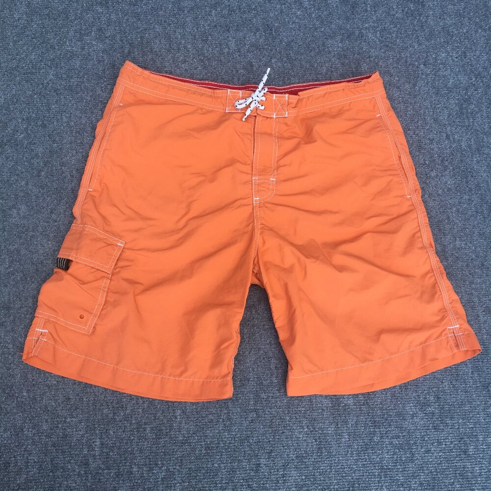 Land's End Swim Board Shorts Mens Medium Orange Pockets Mesh Brief Liner